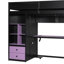Lit mezzanine simple en bois massif avec bureau, armoire de rangement et penderie, bande lumineuse DEL, ports de chargement USB, noir et violet-1901421437-1901421436