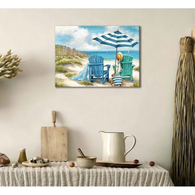 "Blue Ocean", reproduction d'art sur toile, reproduction de photo de chaise de plage, œuvre de paysage marin relaxant, support de cadre en bois massif 16 x 24