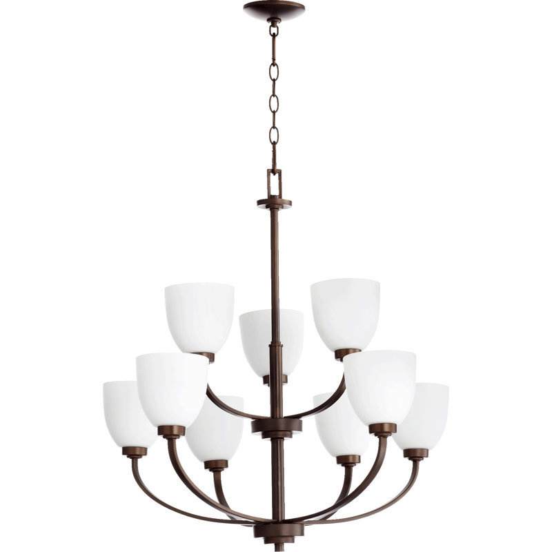 Lustre à niveaux 9 lumières Cariad, Bronze huilé