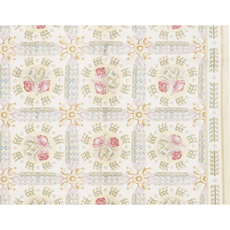 Hand-Knotted High-Quality Ivory and Gold Area Rug