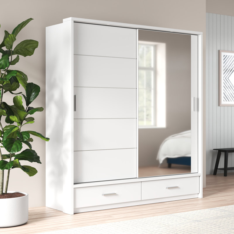 Crestline 2 Door Solid + Manufactured Wood Wardrobe, White