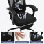 Chaise de bureau ergonomique en filet avec repose-pieds - Chaise de bureau pivotante à haut dossier avec appui-tête et support lombaire réglable pour la maison, le bureau et les jeux (noir)-1609139386-1609139382