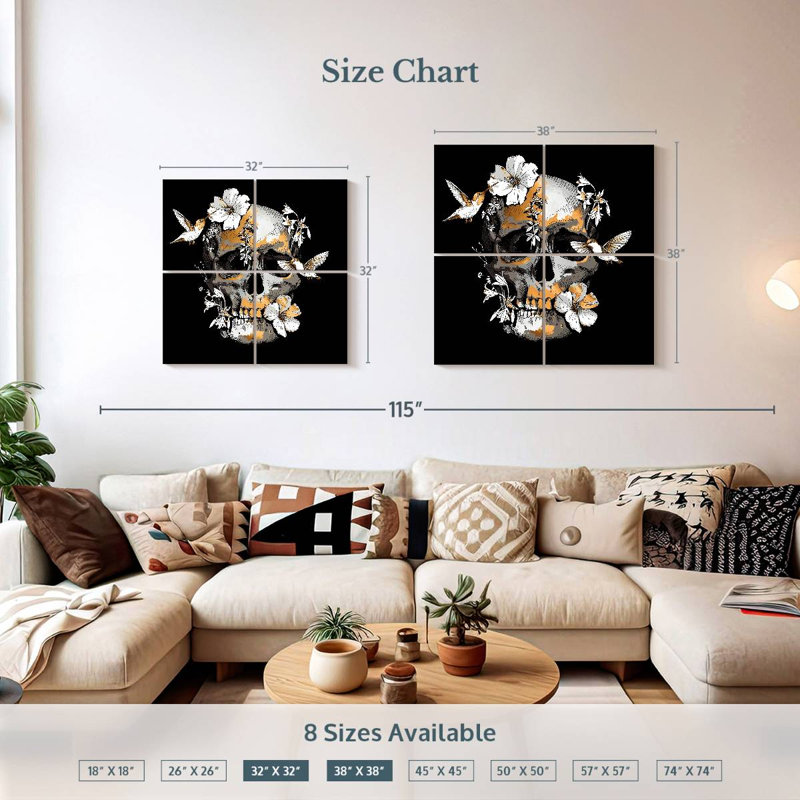 Crâne floral Kerner, H 32 po x l 32 po