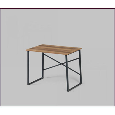 Desks for Teens Bedroom, 35” Industrial Small Writing &amp; Computer Desk with Black Metal Frame Walnut Top | Black | Solid Wood