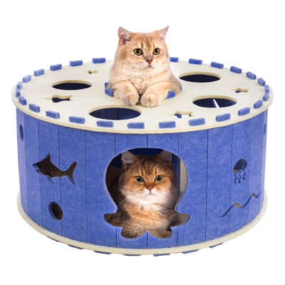 Tunnel et cachette en feutre pour chat, grand tunnel pour grands chats, griffoir en feutre pour chats d'intérieur, idéal pour les foyers avec plusieurs chats, mobilier interactif pour chat dans le salon et le bureau, bleu