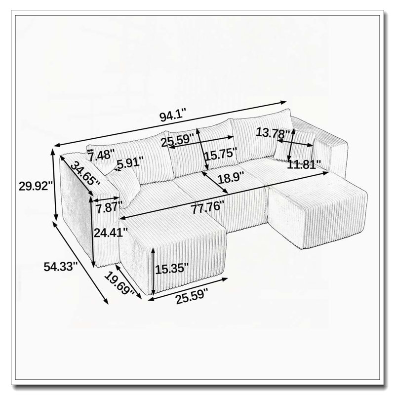 Canapé modulaire compact compact sans assemblage, conception peu encombrante