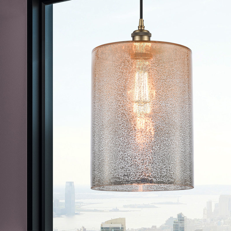 Luminaire suspendu cylindrique à 1 lumière Leilani, Ampoule DEL 6 watts Vinage, Mercure, Laiton brossé