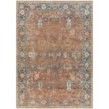 Everly Oriental Machine Made Power Loomed Polyester Area Rug in Rust/Navy