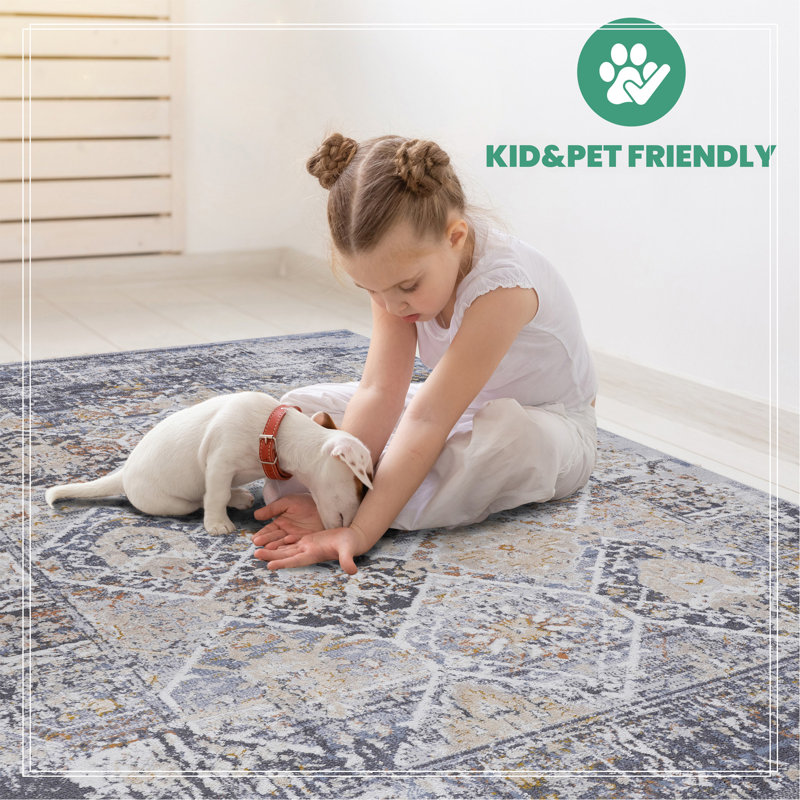 Tapis multicolore / traditionnel sans perte de poils pour salon, salle à manger, bureau à domicile, tapis élégant et résistant aux taches