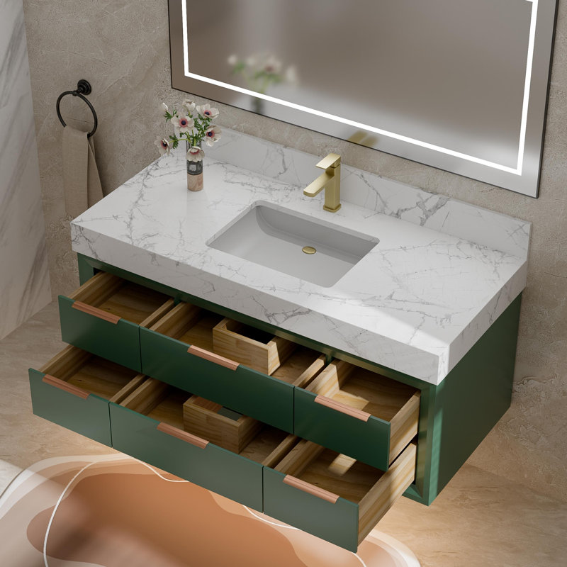 Meuble-lavabo mural 48 po, Vert, Or rose