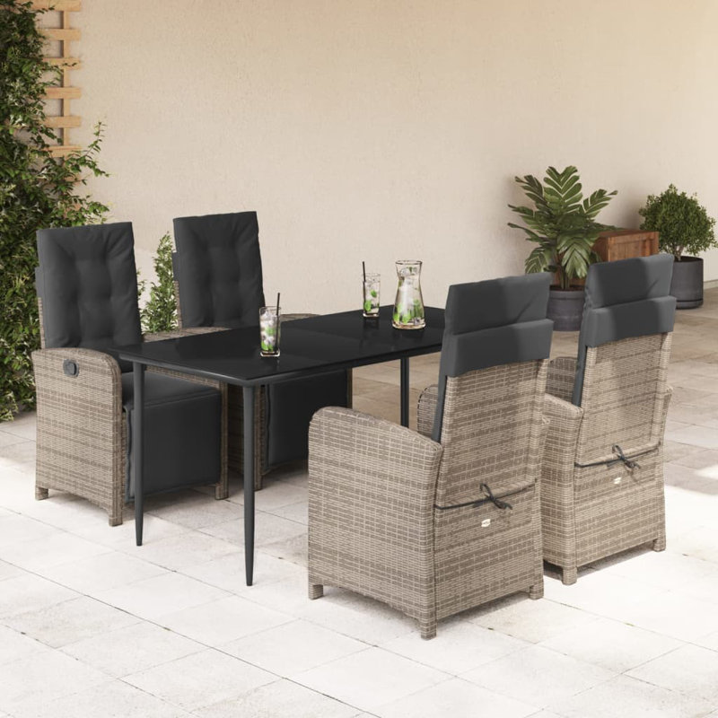 Edwinn Outdoor Bistro Set with Cushions, Black, 29.1" H x 31.5" W x 31.5" D, 4