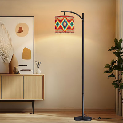 Arc Floor Lamp with Adjustable Lampshade Native american indian ornament geometric ethnic textile Standing Lamp 3 Color Temperatures Dimmable Tall Pole Lamp with Foot Switch for Bedroom