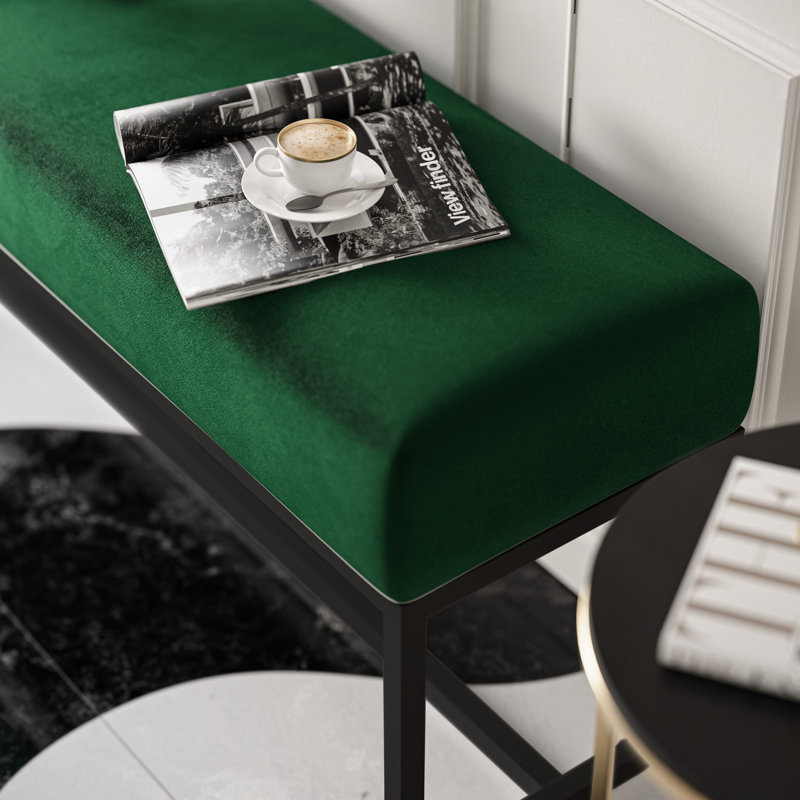 Leechburg Upholstered Bench - DISCONTINUED, 100 % Polyester Green, Black, 44cm H x 80cm W x 30cm D