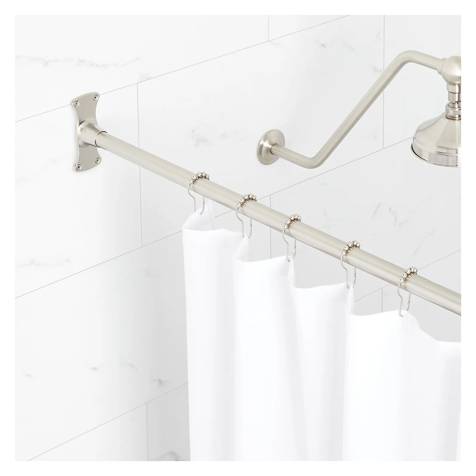 60" Brass Straight Shower Curtain Rod, Brushed Nickel