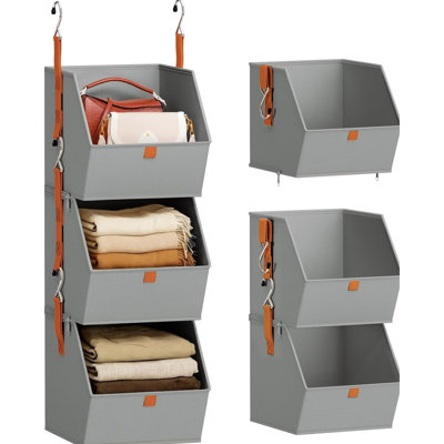 3-tier Hanging Closet Organizer With Hooks Grey
