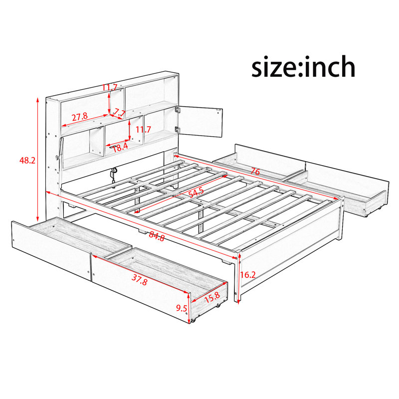 Yeshi Solid Wood Bookcase Bed, Gray