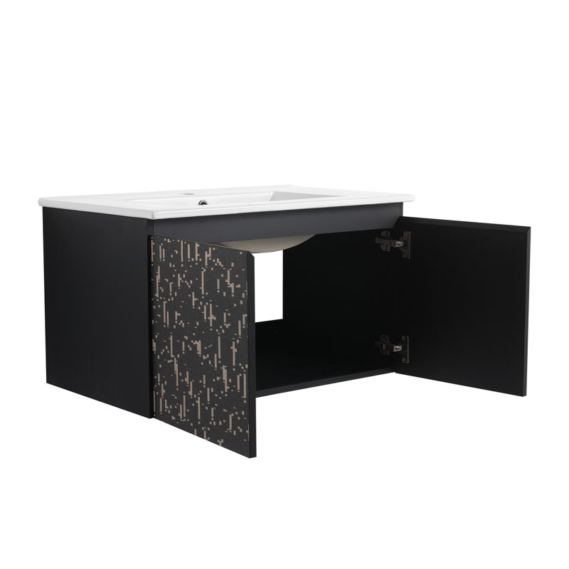30 " W Wall Mounted Wall Mounted Single Double Single Vanity Bathroom Vanity With Resin Top