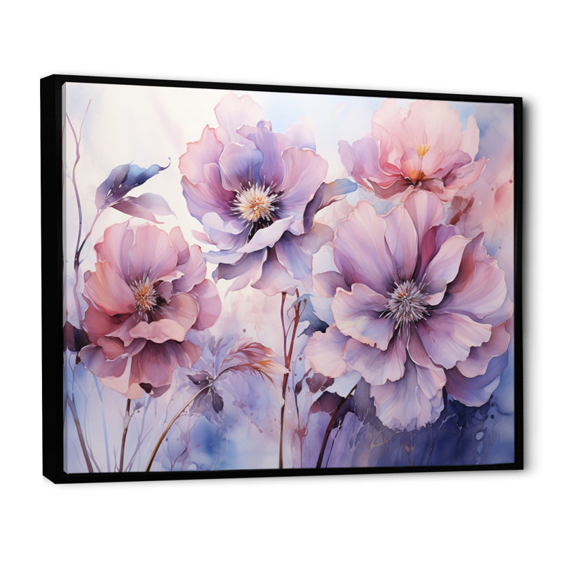 «Purple Tranquil Petals I» sur toile, Cadre flottant noir, H 34 po x l 44 po x P 1,5 po