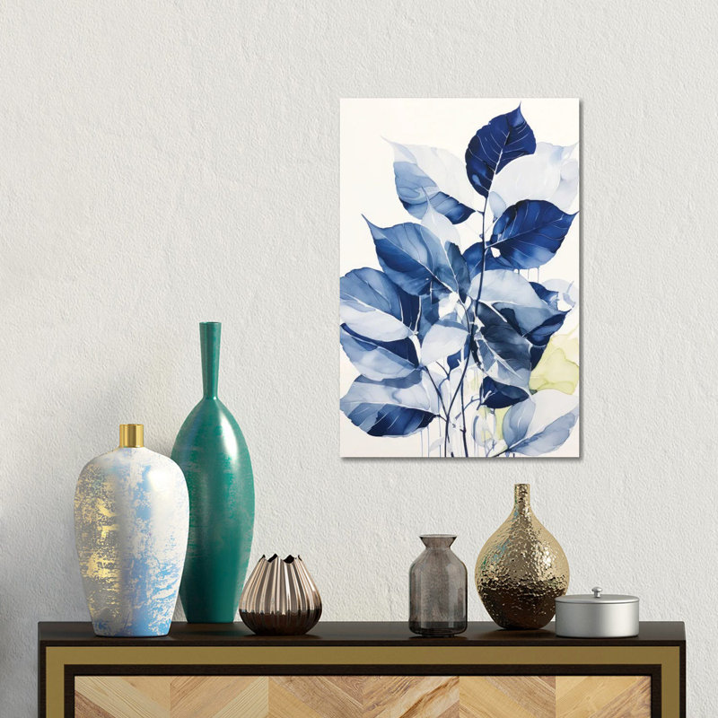 Blue Leaves I - Wall Art Print, Wrapped Canvas, Does Not Apply, 18" H x 12" W