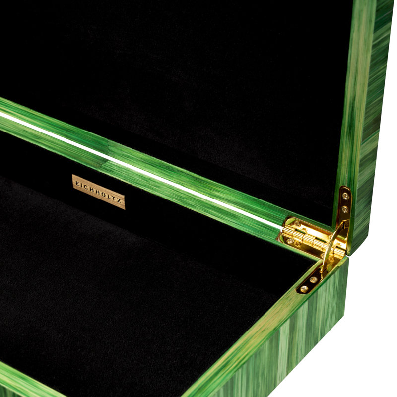 Harvard Wood Decorative Box, Straw Marquetry Green