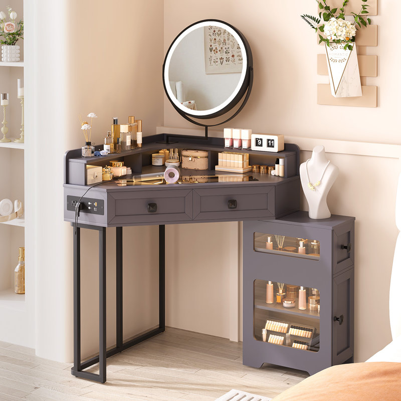 Dressing Table with Mirror, Grey