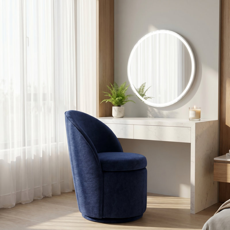 Tabouret de coiffeuse pivotant rembourré, Chenille bleu