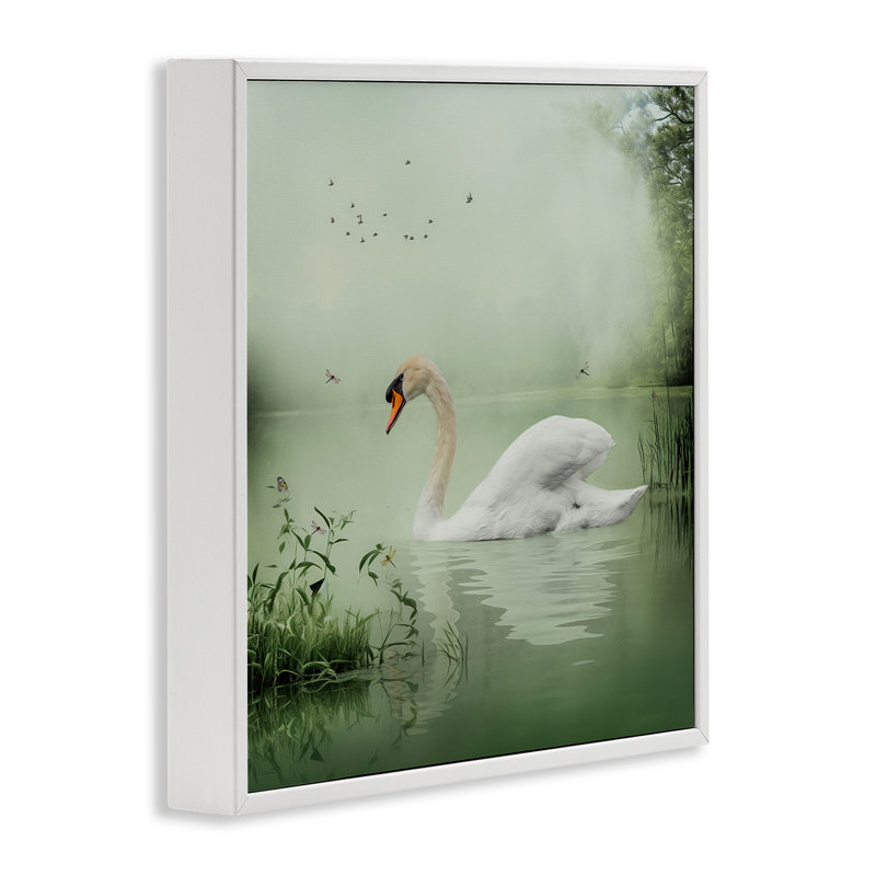 «Swan's Sanctuary Misty Lake», art de la giclée encadrée par Kelley Parker, H 17 po x l 17 po