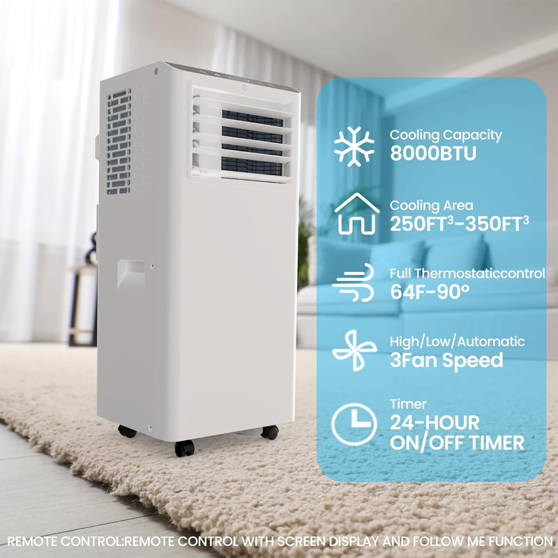 8500btu Portable Air Conditioner With Lcd Display Remote Control,cooling Up To 350 Sq.ft.3
