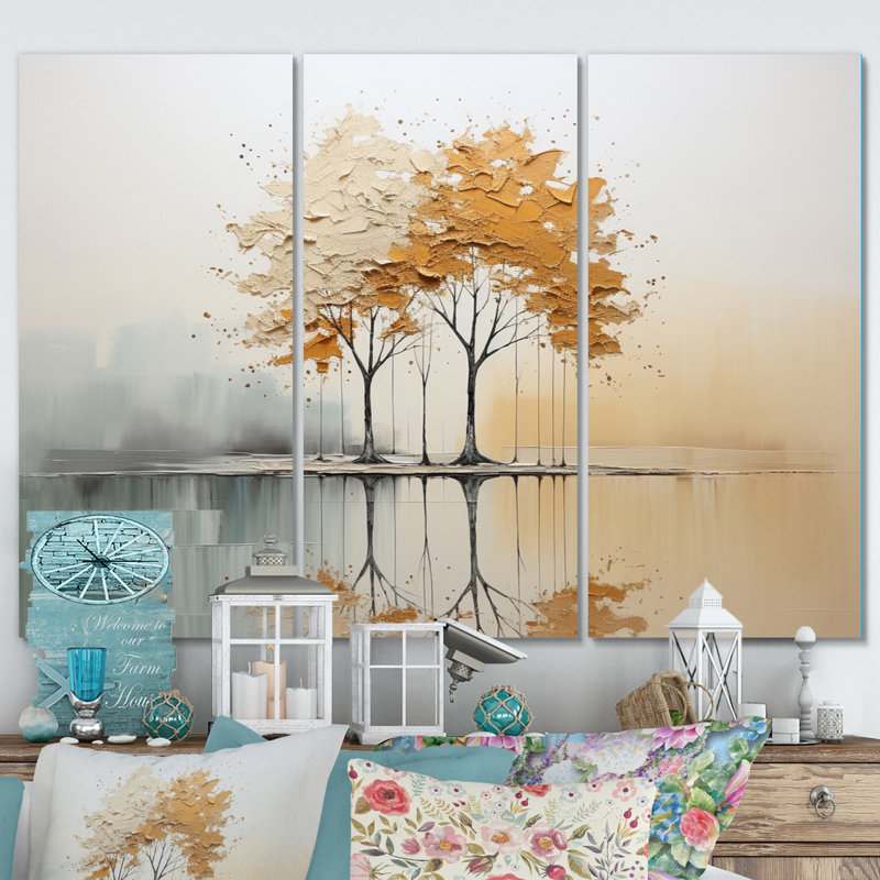 Minimalisme jaune arbre solitude I - ensemble de décoration murale arbres paysage