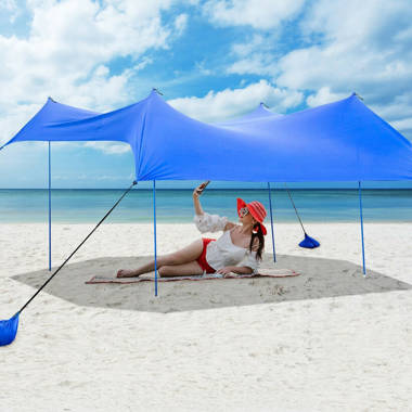 Calorful 7' X 7' Family Beach Tent Canopy Sunshade W/ 4 Poles-Blue