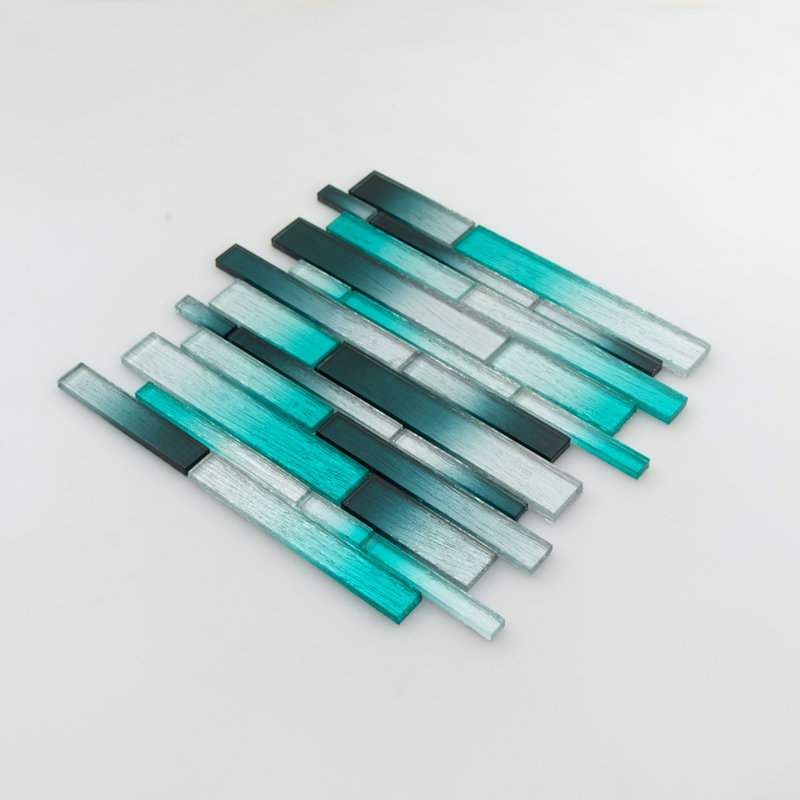 Foil Random Sized Interlocking Glass Mosaic Tile, Mint/Teal