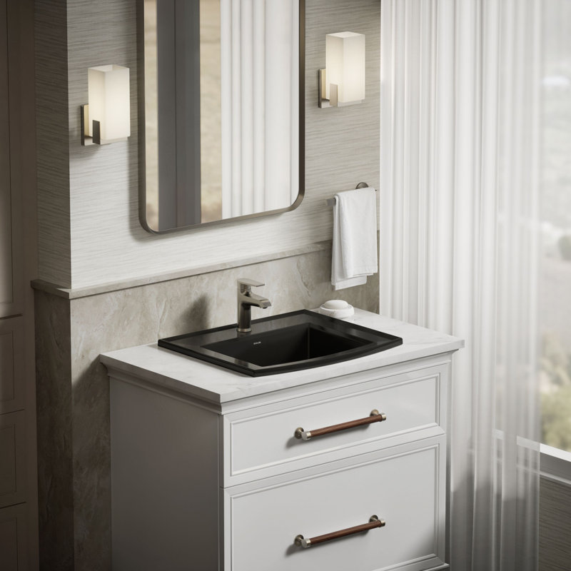 Archer® Vitreous China Rectangular Drop-In Bathroom Sink with Overflow, Single Hole , Black