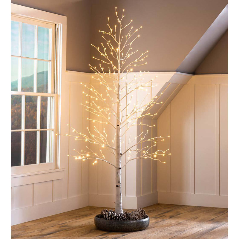 84 po bouleau artificiel d'intérieur / extérieur H 7 po avec 280 lumières multicolores blanc chaud