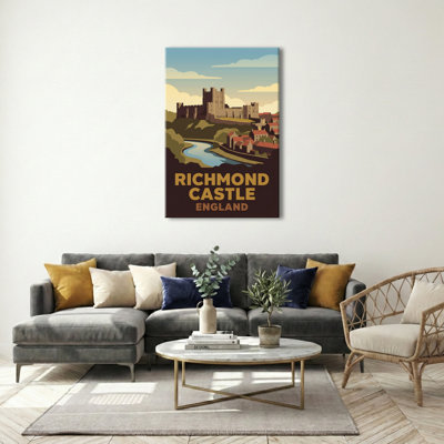 Richmond Castle, England - Romantic Vintage Travel Poster, North Yorkshire. Giclee Print On Wrapped Canvas. Wall Art, Home Decor - Castles & Palaces, England - Wrapped Canvas Print