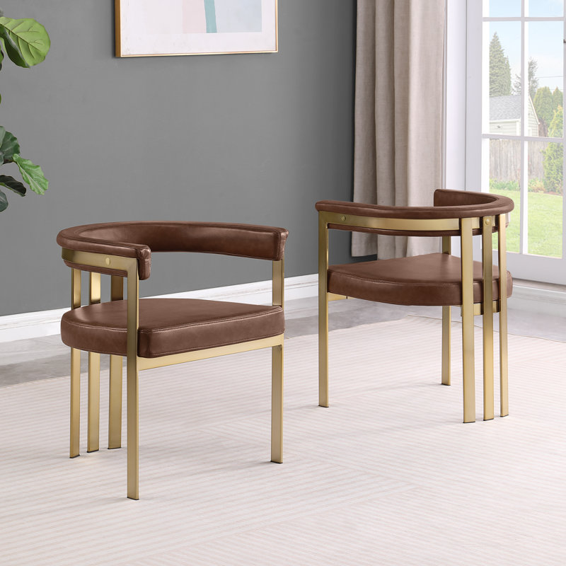Leathaire Side Chairs With Matte Gold Chrome Base, Mocha