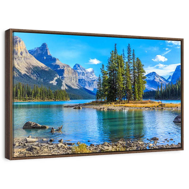 Lac Maligne, 13 po x 9 po, Cadre flottant noyer