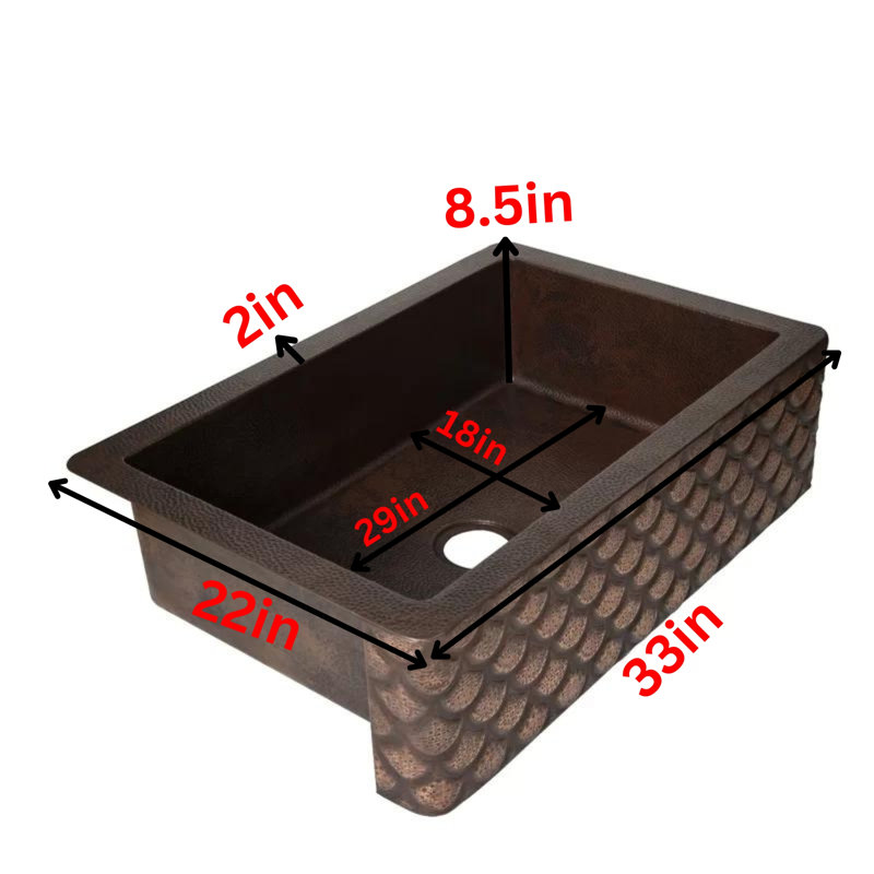 Évier de cuisine à tablier frontal en cuivre martelé 33 po x 22 po Ambiente
