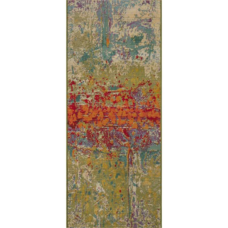 Outdoor Iris Area Rug Moss Color, Runner 2' x 5'