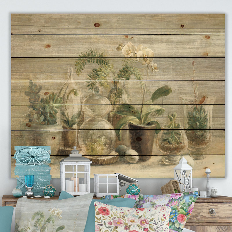 Composition d'orchidées - reproduction traditionnelle sur bois de pin naturel, H 20 po x l 20 po x P 1 po
