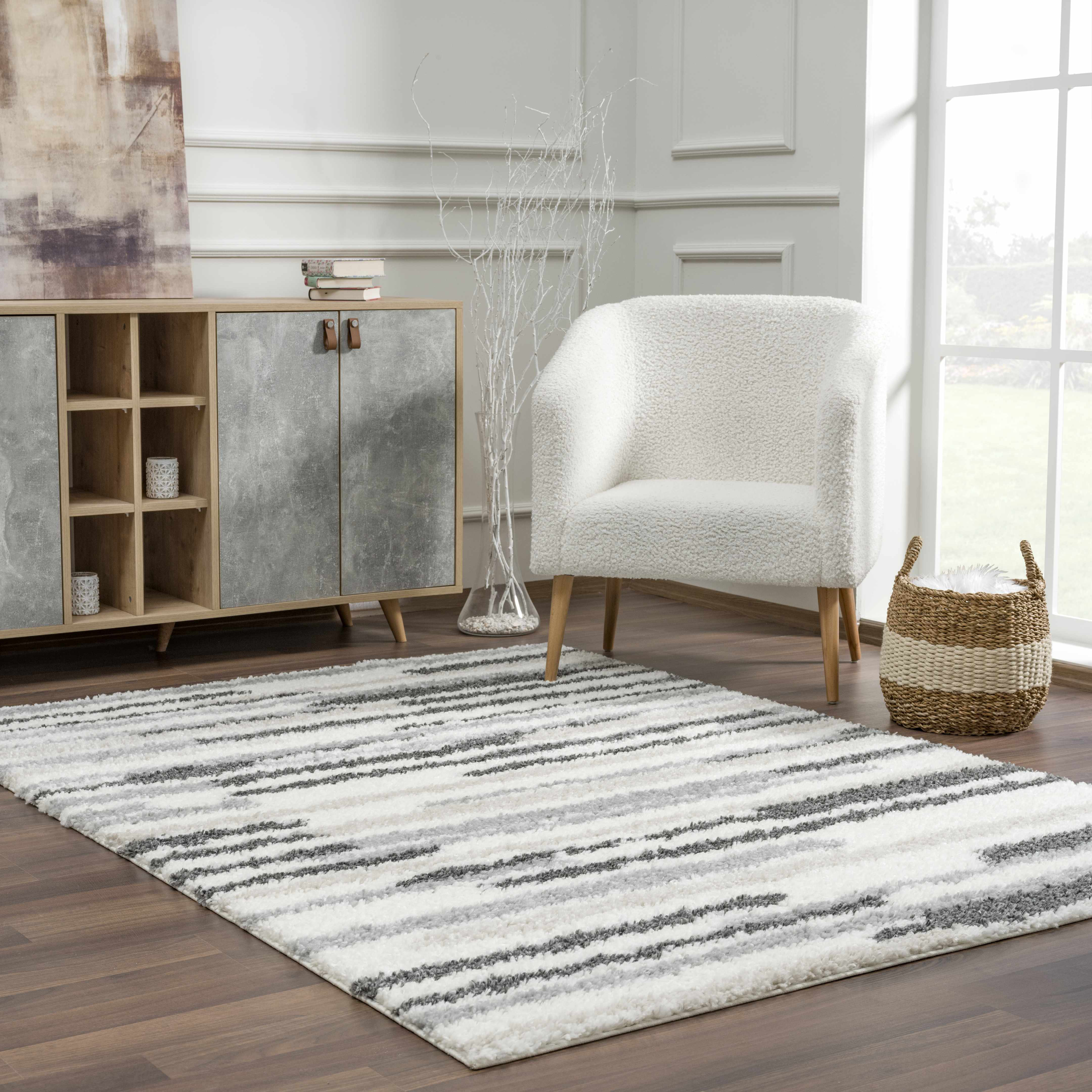 Wrought Studio Rabia Gray/Cream Area Rug, Size: Rectangle 4' x 6