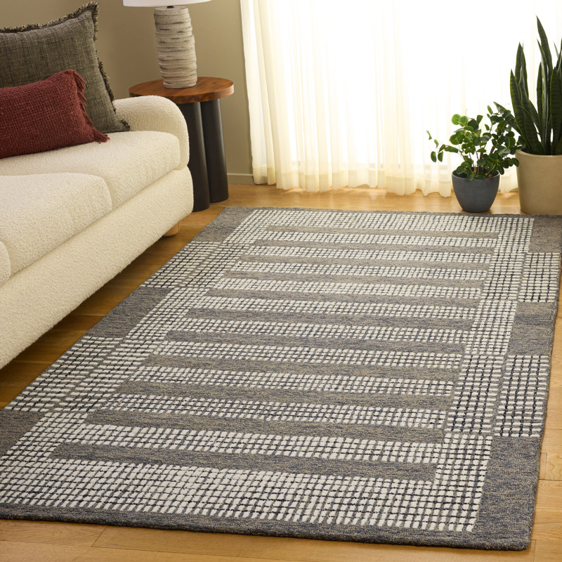 Tapis rayé en laine touffeté à la main, Rectangle de 5 pi x 8 pi