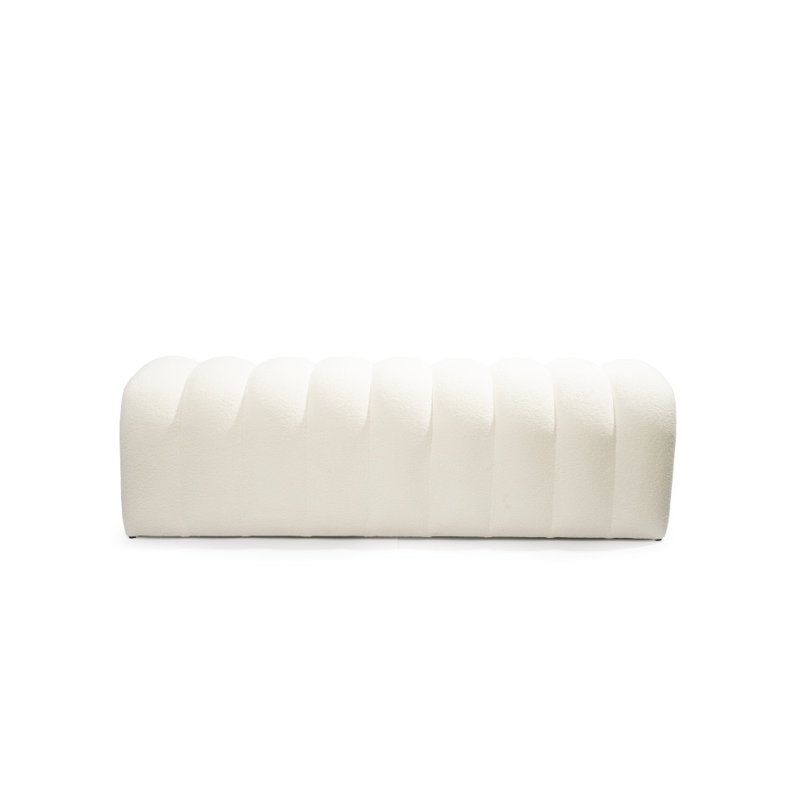 59" White Tufted Boucle Upholstered Bench