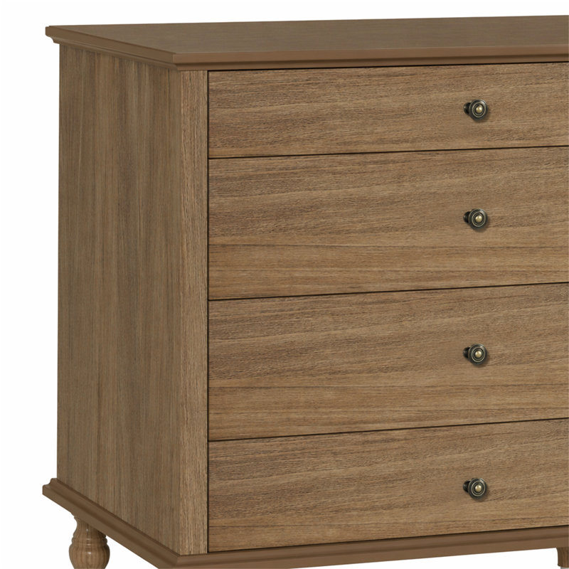 Grande commode à 4 tiroirs avec pied en bois massif, Naturel et brun clair, brun rustique