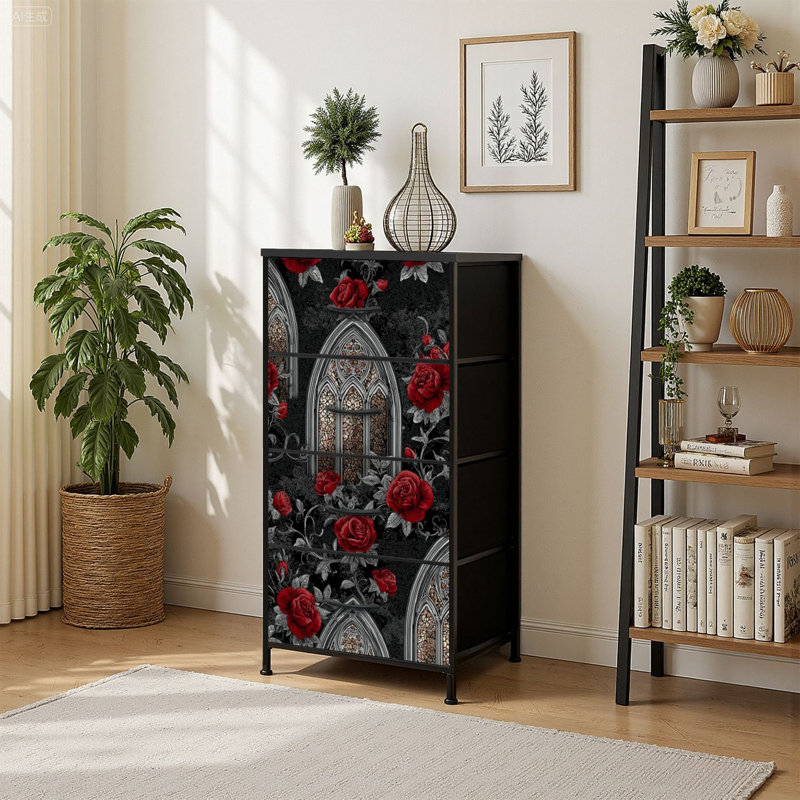 Commode à 4 tiroirs avec rangement vertical et victorien foncé