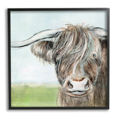 Toile à poils longs brune, animal de campagne brun, ciel bleu XXL tendu par Janet Tava