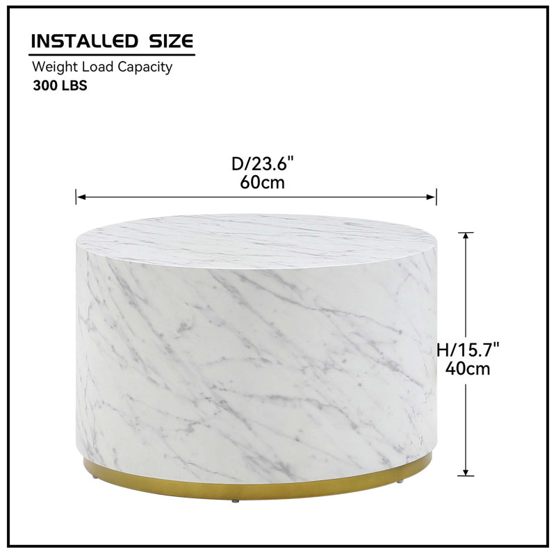 Dawsen Coffee Table,cocktail table,living room table with Metal Base, 15.75" H x 23.62" L x 23.62" W, White