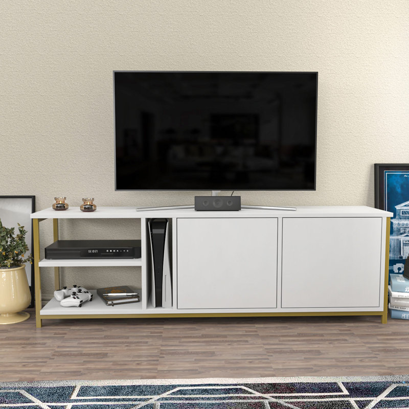 Meuble télé, Blanc / Doré