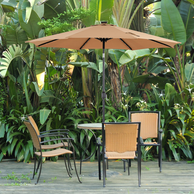 Parasol de patio solaire en polyester de 10 pi avec 32 lumières DEL réglables en inclinaison et tissu résistant aux rayons UV