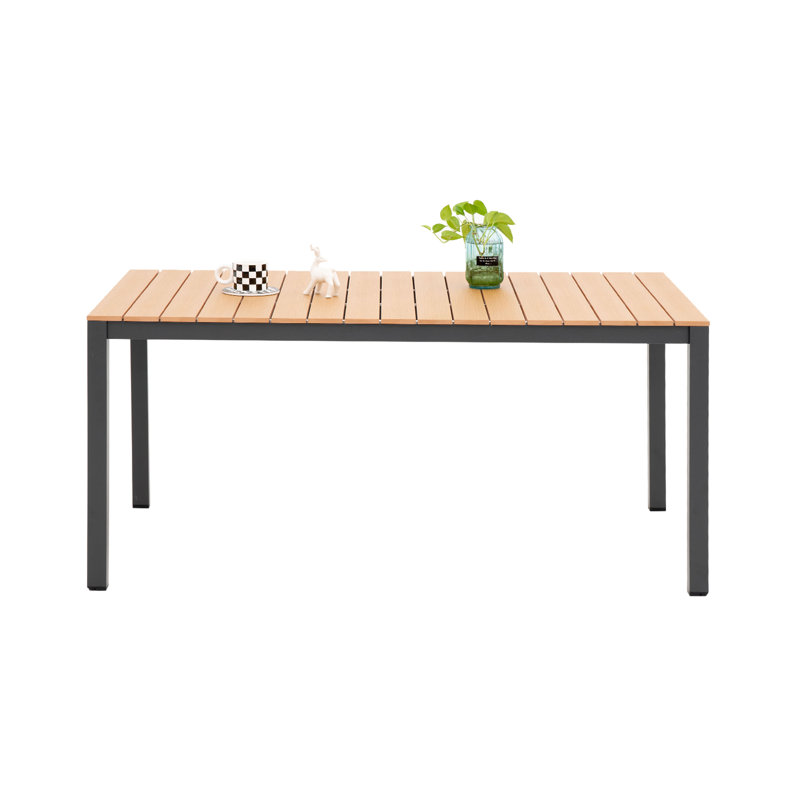 Outdoor Dining Table for 4-6 People Rectangle Patio Dining Table with Aluminum Frame, Gray, Gray