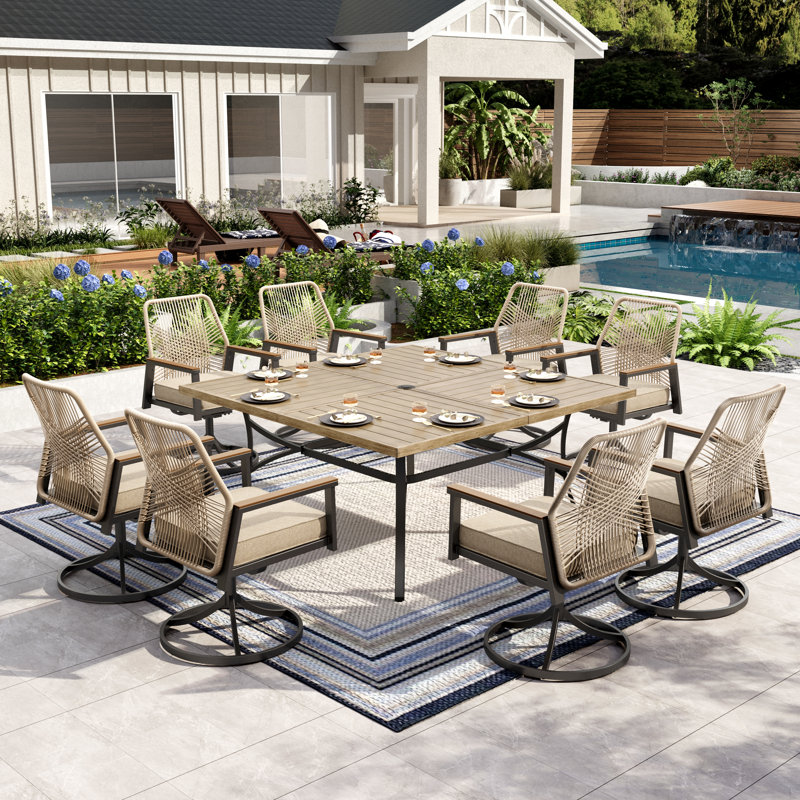 8 - Person Outdoor Patio Dining Set With Cushion, Beige